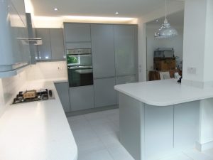 White and Grey modern kitchen installation in Essex
